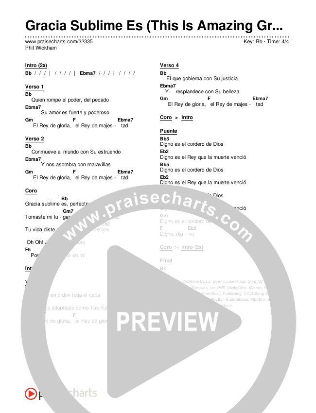 Gracia Sublime Es (This Is Amazing Grace) Chords & Lyrics (Phil Wickham / Traducción al Español)