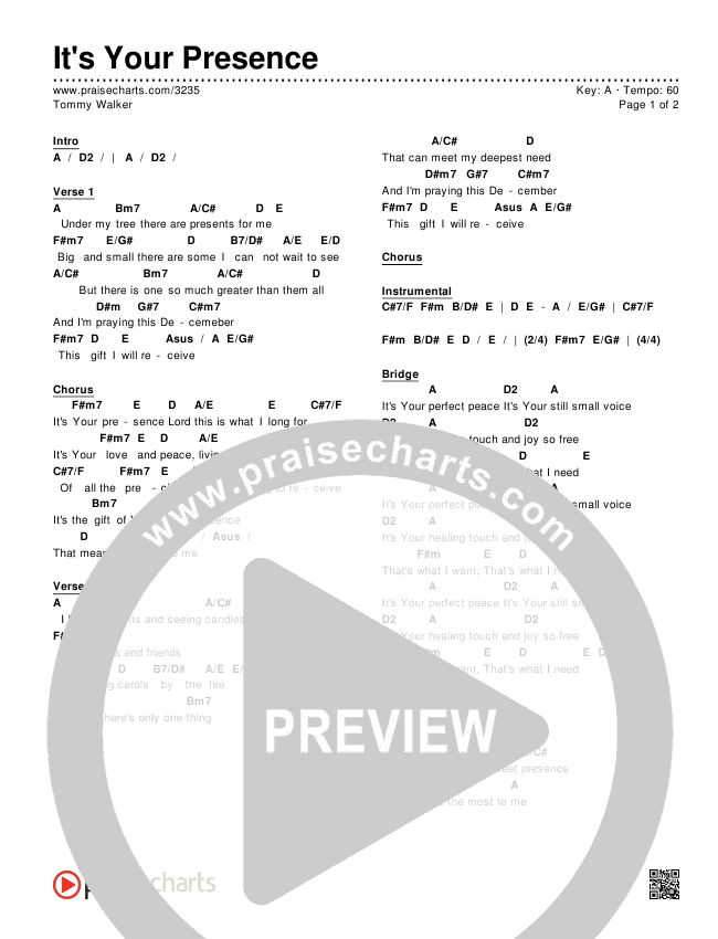 It's Your Presence Chords & Lyrics (Tommy Walker)