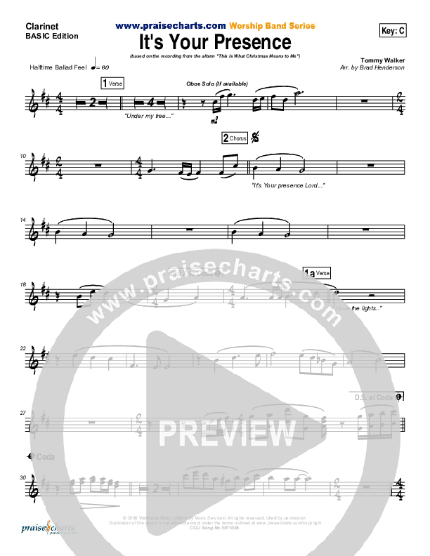 It's Your Presence Clarinet (Tommy Walker)