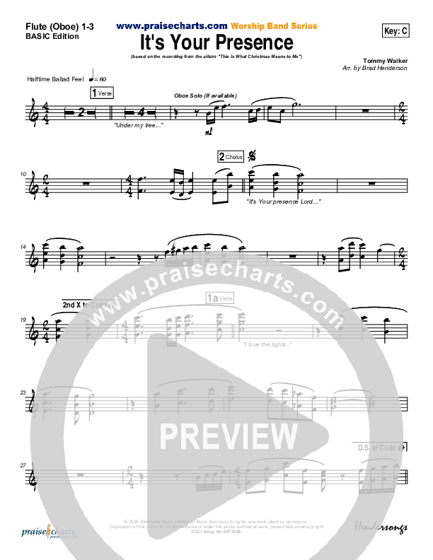 It's Your Presence Flute/Oboe 1/2/3 (Tommy Walker)
