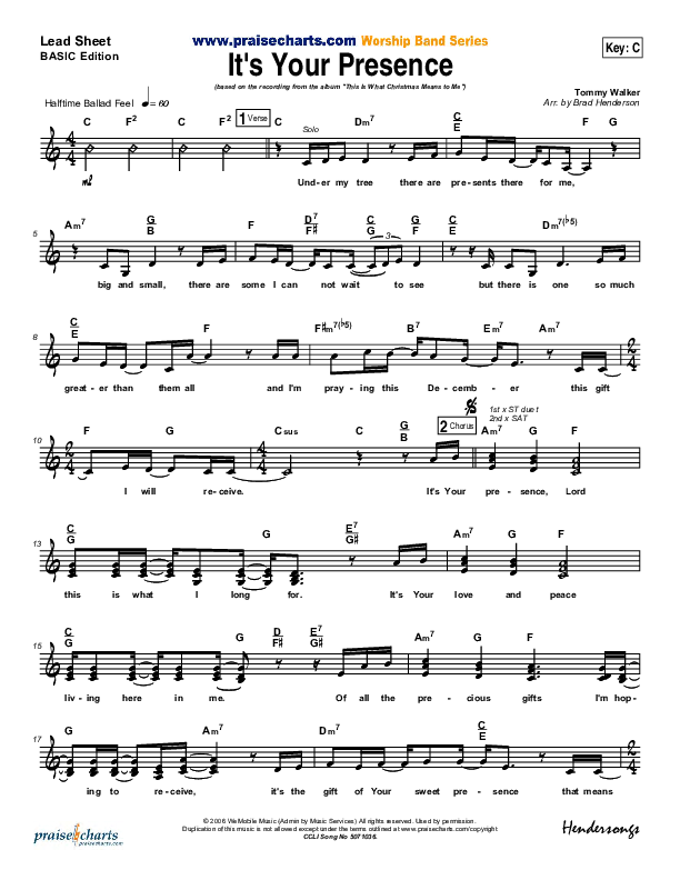 It's Your Presence Lead Sheet (Tommy Walker)