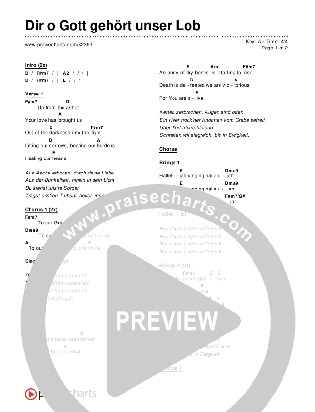 Dir o Gott gehört unser Lob (To Our God) Chords & Lyrics ()