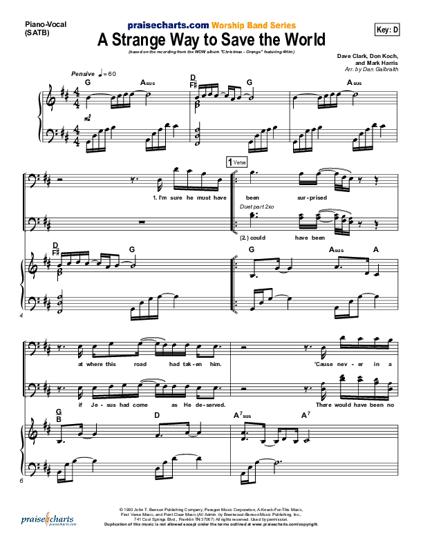 A Strange Way To Save The World Piano/Vocal (SATB) (4Him)