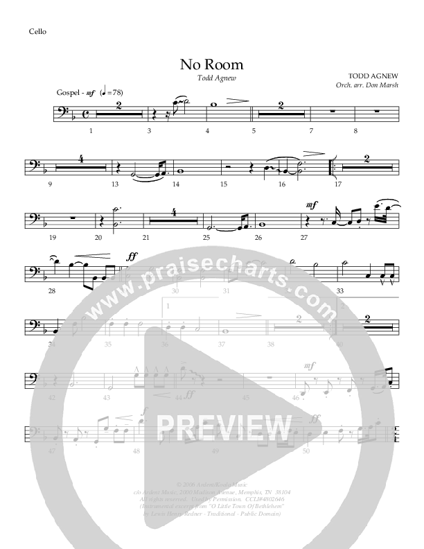 No Room (The Innkeeper) Cello (Todd Agnew)