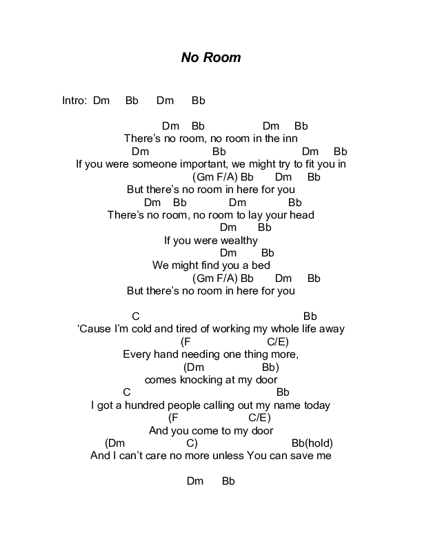 No Room (The Innkeeper) Chords & Lyrics (Todd Agnew)