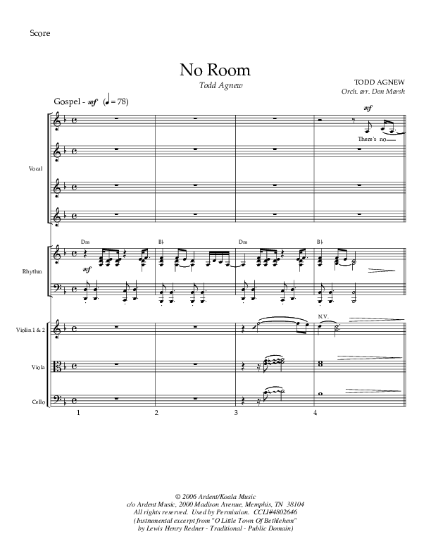 No Room (The Innkeeper) Conductor's Score (Todd Agnew)