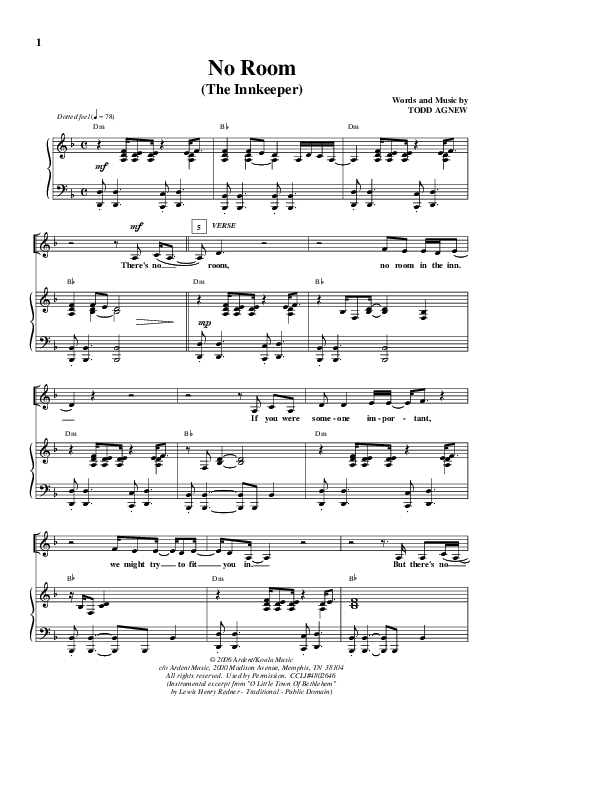 No Room (The Innkeeper) Lead & Piano (Todd Agnew)