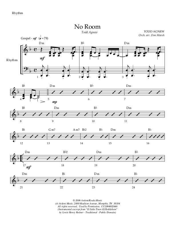 No Room (The Innkeeper) Rhythm Chart (Todd Agnew)