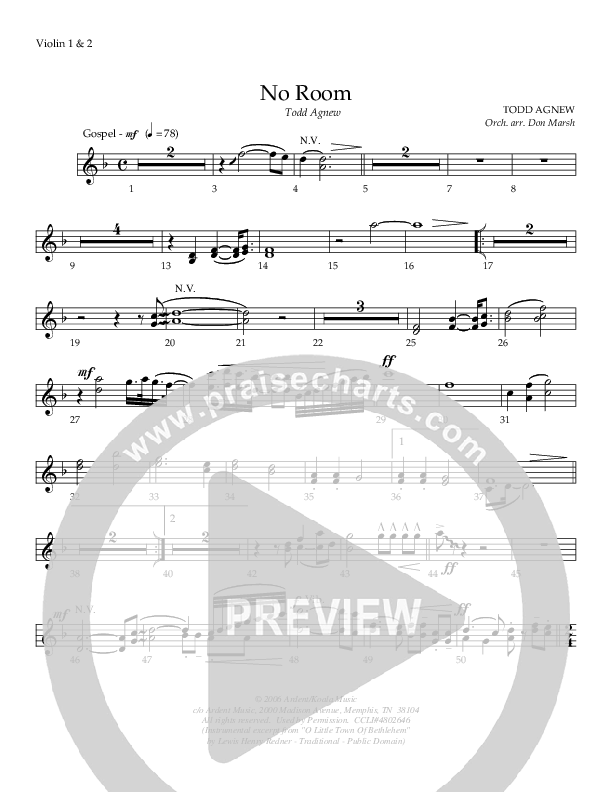 No Room (The Innkeeper) Violin 1/2 (Todd Agnew)