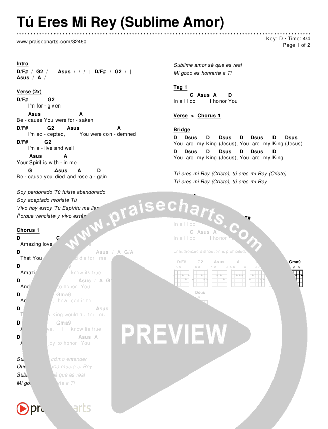 Tú Eres Mi Rey (Sublime Amor) Chords & Lyrics ()