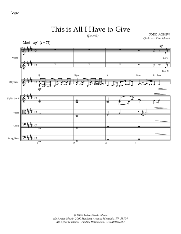 This Is All I Have To Give (Joseph) Orchestration (Todd Agnew)