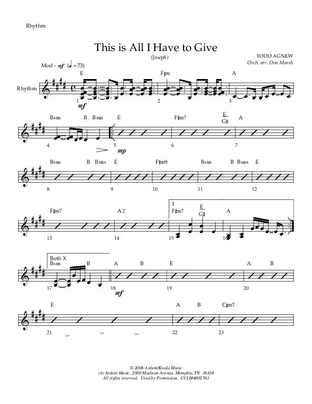 This Is All I Have To Give (Joseph) Rhythm Chart (Todd Agnew)