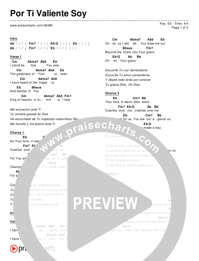 Por Ti Valiente Soy Chords & Lyrics ()