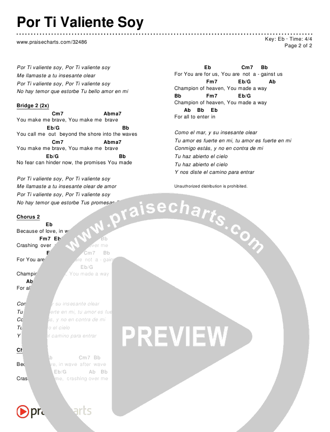 Por Ti Valiente Soy Chords & Lyrics ()