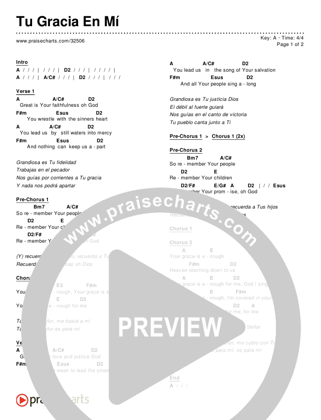 Tu Gracia En Mí (Your Grace Is Enough) Chords PDF () PraiseCharts