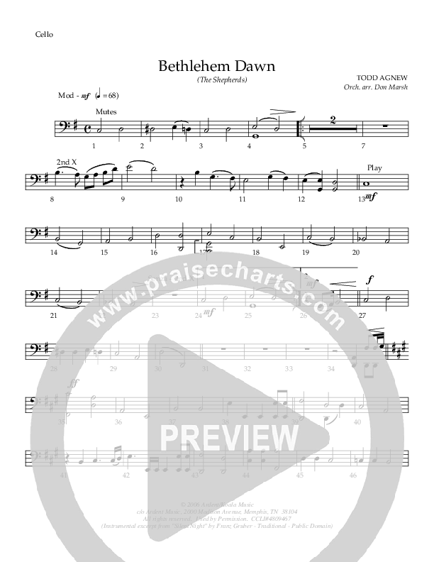 Bethlehem Dawn (The Shepherds) Cello (Todd Agnew)
