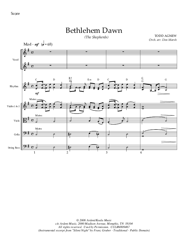 Bethlehem Dawn (The Shepherds) String Ensemble (Todd Agnew)