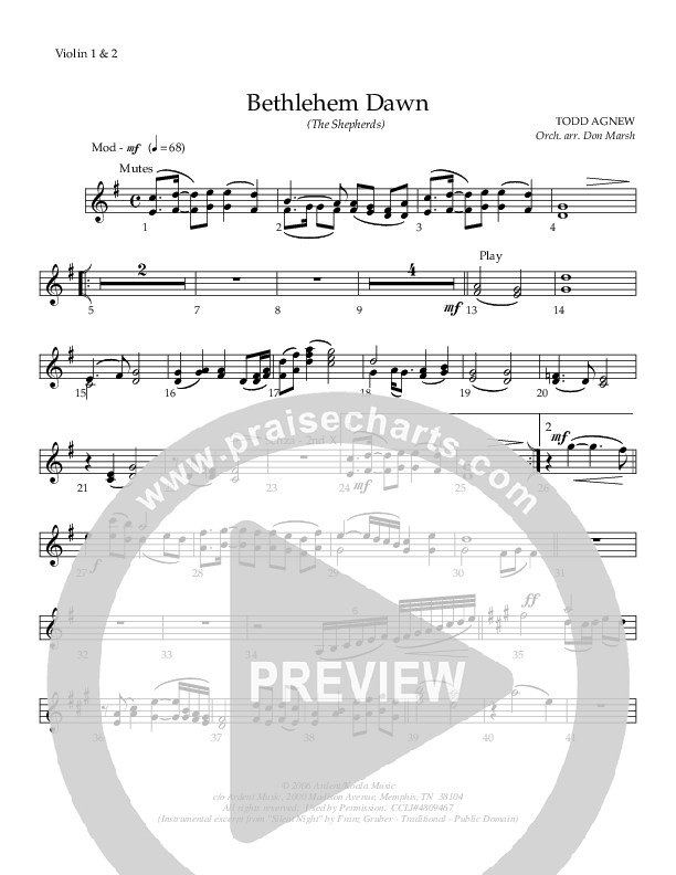Bethlehem Dawn (The Shepherds) Violin 1/2 (Todd Agnew)