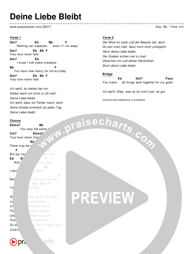 Deine Liebe Bleibt (Simplified) Chord Chart ()