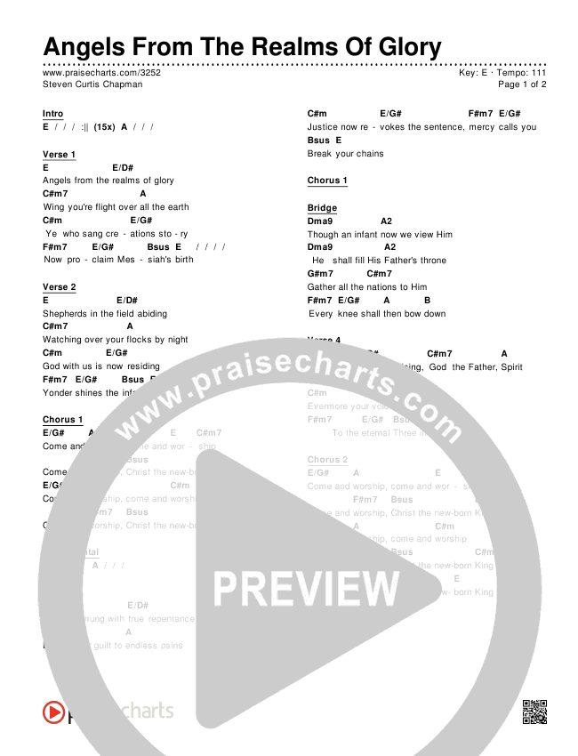 Angels From The Realms Of Glory Chords & Lyrics (Steven Curtis Chapman)