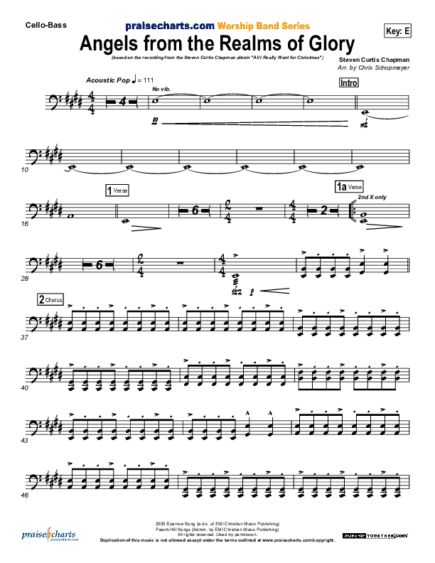 Angels From The Realms Of Glory Cello/Bass (Steven Curtis Chapman)
