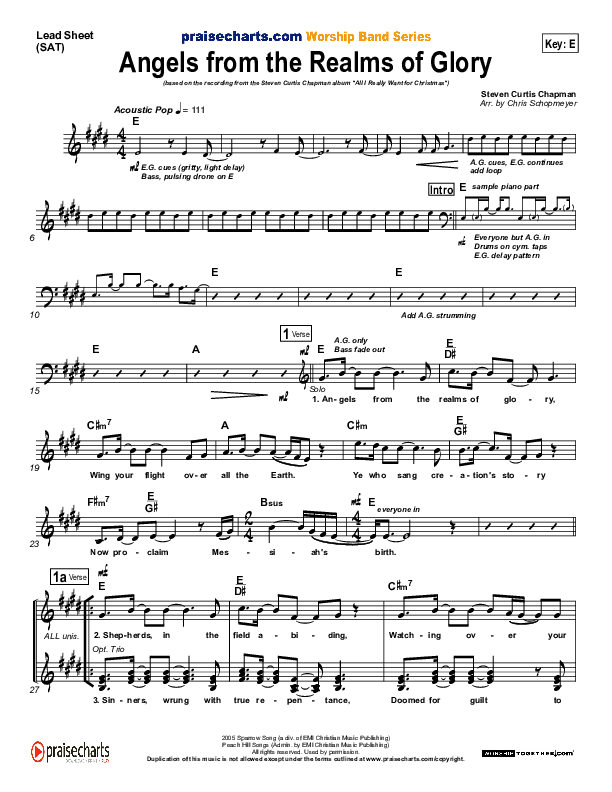 Angels From The Realms Of Glory Lead Sheet (SAT) (Steven Curtis Chapman)