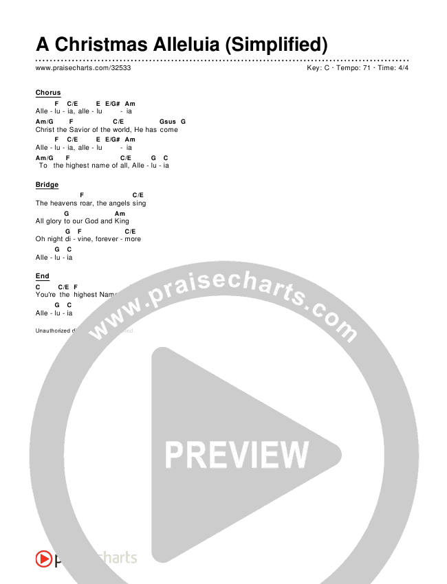A Christmas Alleluia (Simplified) Chord Chart ()