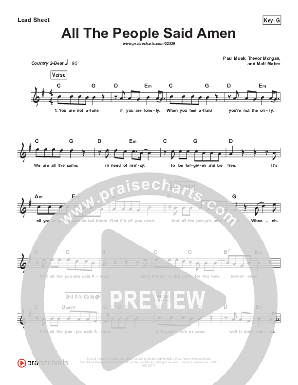 All The People Said Amen (Simplified) Lead Sheet (Matt Maher)