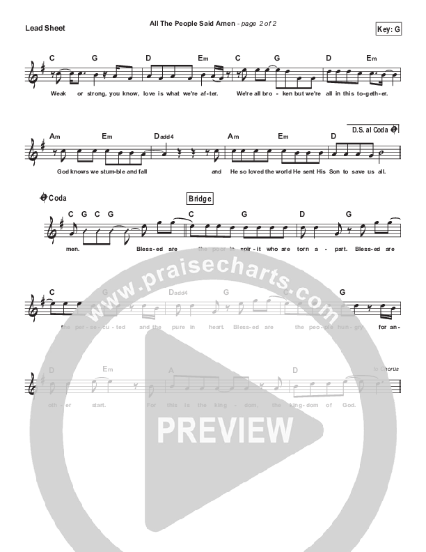 All The People Said Amen (Simplified) Lead Sheet (Matt Maher)