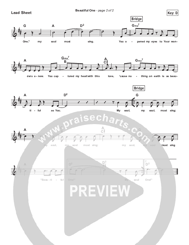 Beautiful One (Simplified) Lead Sheet (Tim Hughes)