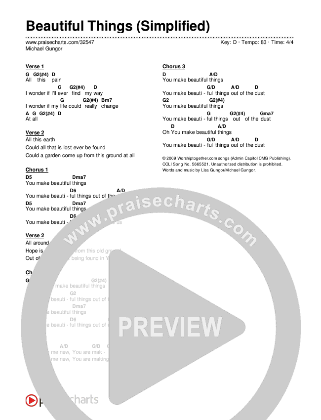 Beautiful Things (Simplified) Chord Chart ()