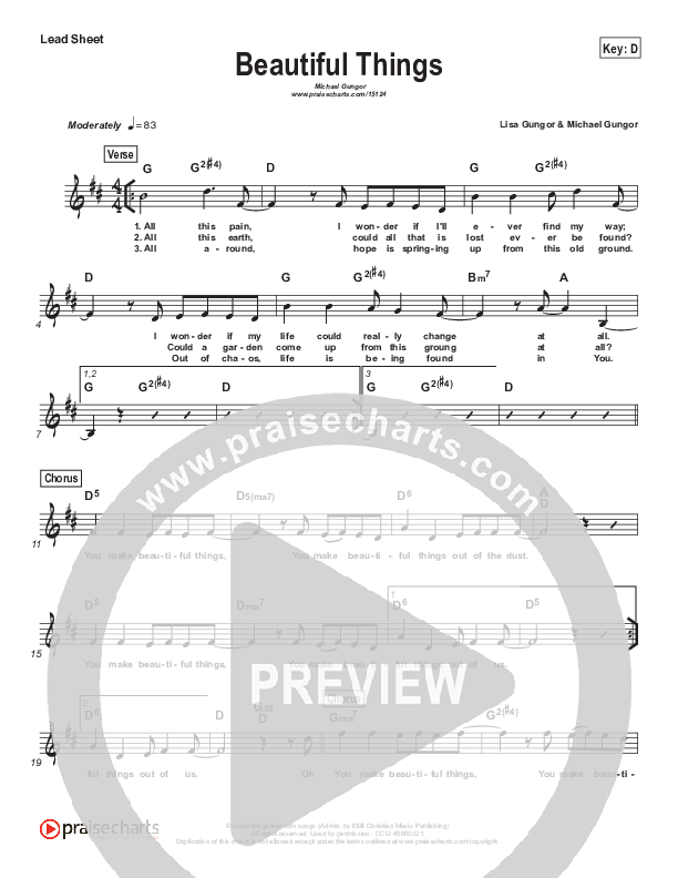 Beautiful Things (Simplified) Lead Sheet ()