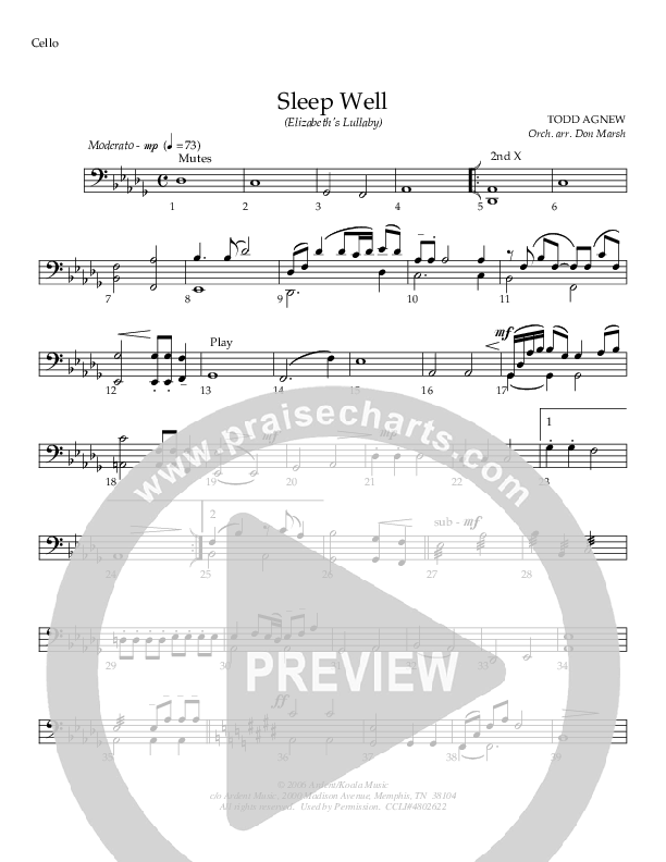 Sleep Well (Elizabeth's Lullaby) Cello (Todd Agnew)