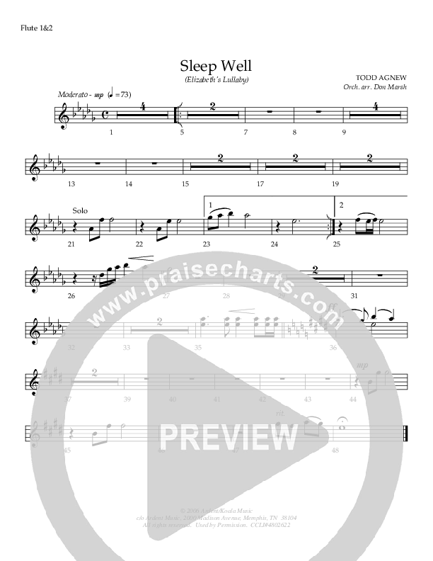 Sleep Well (Elizabeth's Lullaby) Flute 1/2 (Todd Agnew)