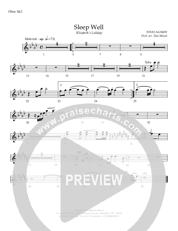 Sleep Well (Elizabeth's Lullaby) Oboe 1/2 (Todd Agnew)