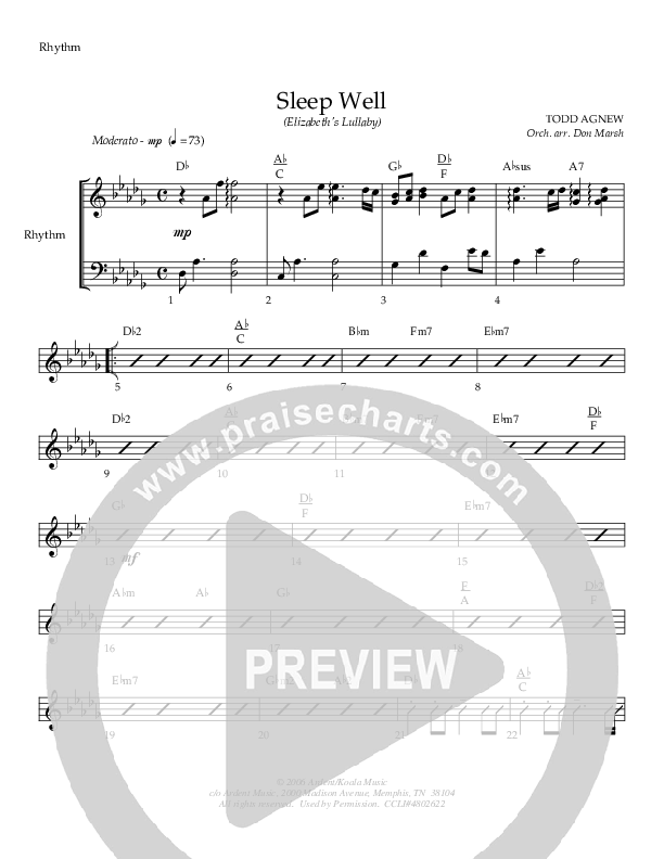 Sleep Well (Elizabeth's Lullaby) Rhythm Chart (Todd Agnew)