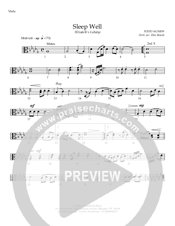 Sleep Well (Elizabeth's Lullaby) Viola (Todd Agnew)