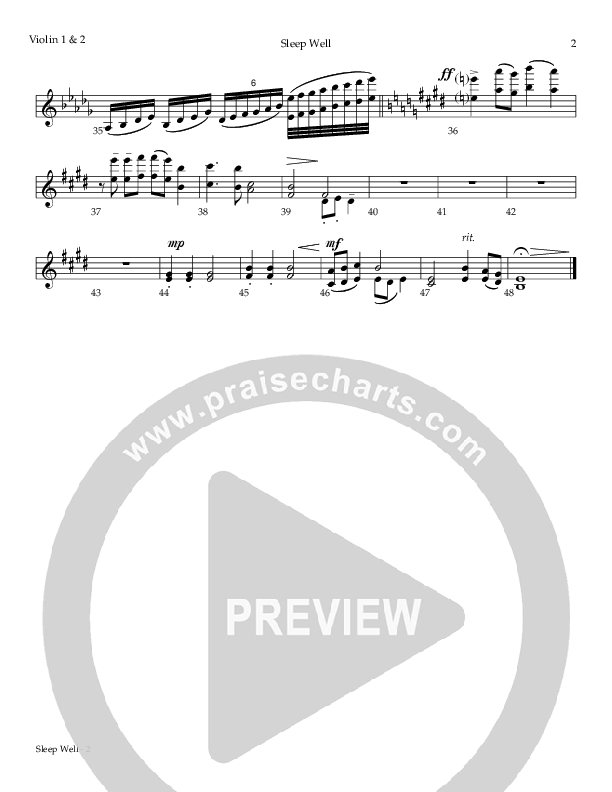 Sleep Well (Elizabeth's Lullaby) Violin 1/2 (Todd Agnew)