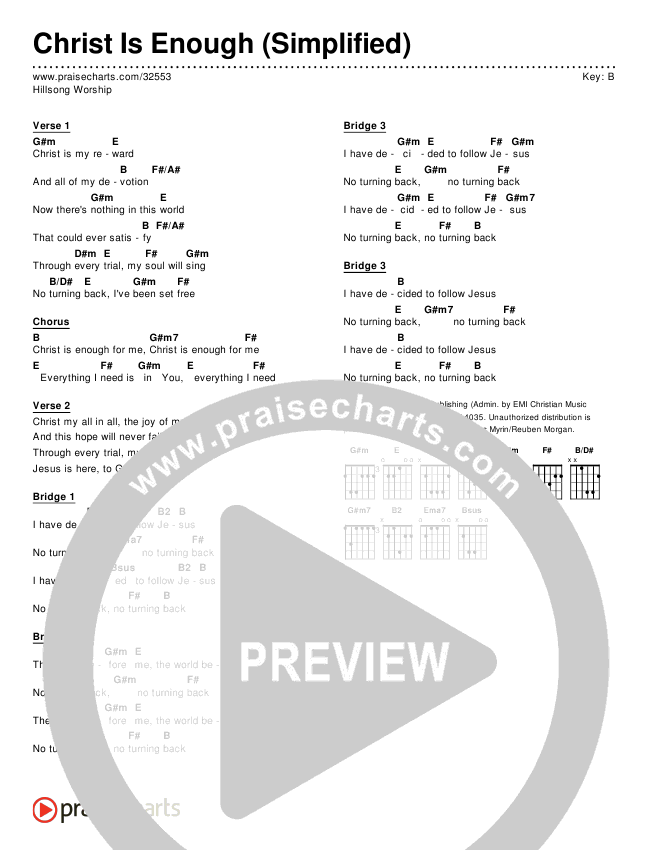 Christ Is Enough (Simplified) Chord Chart (Hillsong Worship)