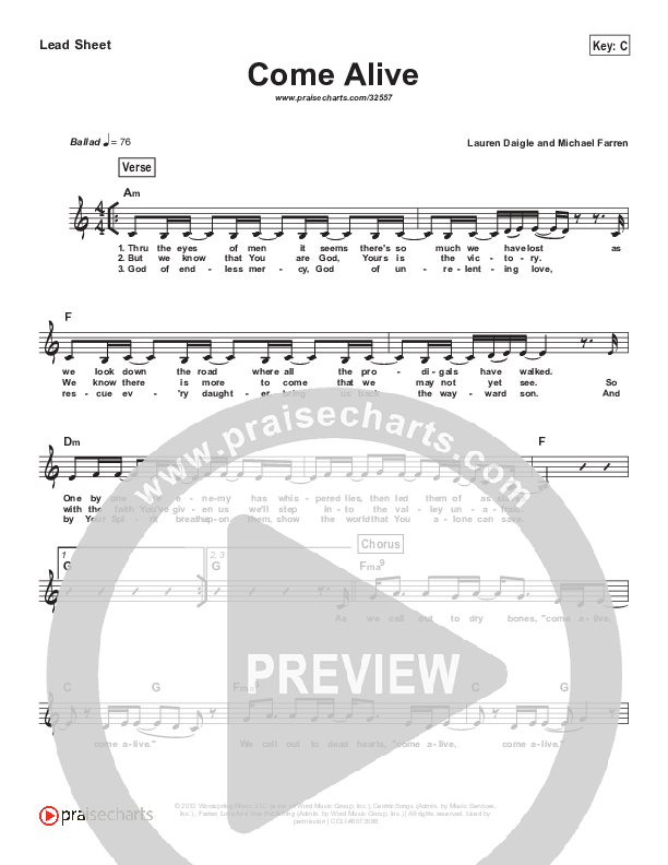 Come Alive (Dry Bones) (Simplified) Lead Sheet (Lauren Daigle)