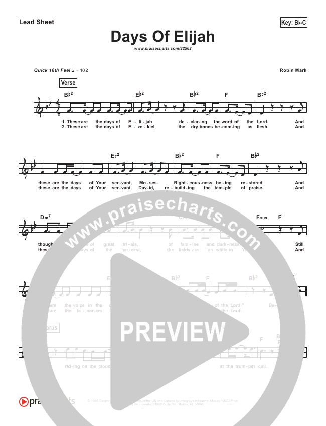 Days Of Elijah (Simplified) Sheet Music PDF (Robin Mark) - PraiseCharts