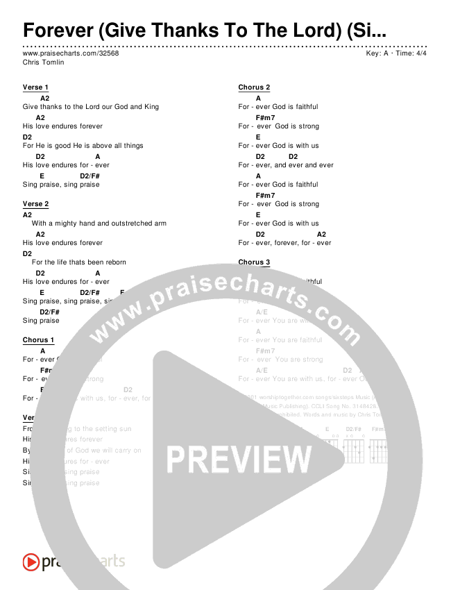 Forever (Simplified) Chord Chart (Chris Tomlin)