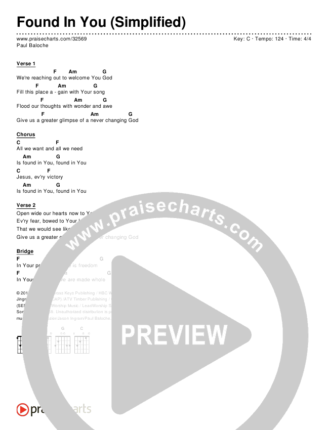 Found In You (Simplified) Chord Chart (Paul Baloche)