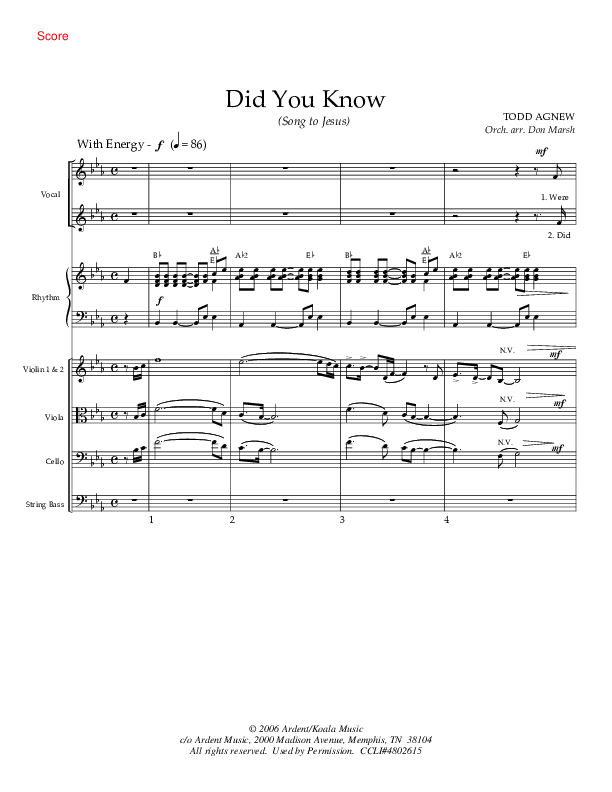 Did You Know  Conductor's Score (Todd Agnew)