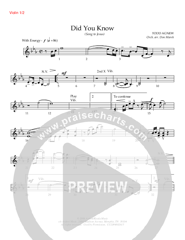 Did You Know  Violin 1/2 (Todd Agnew)