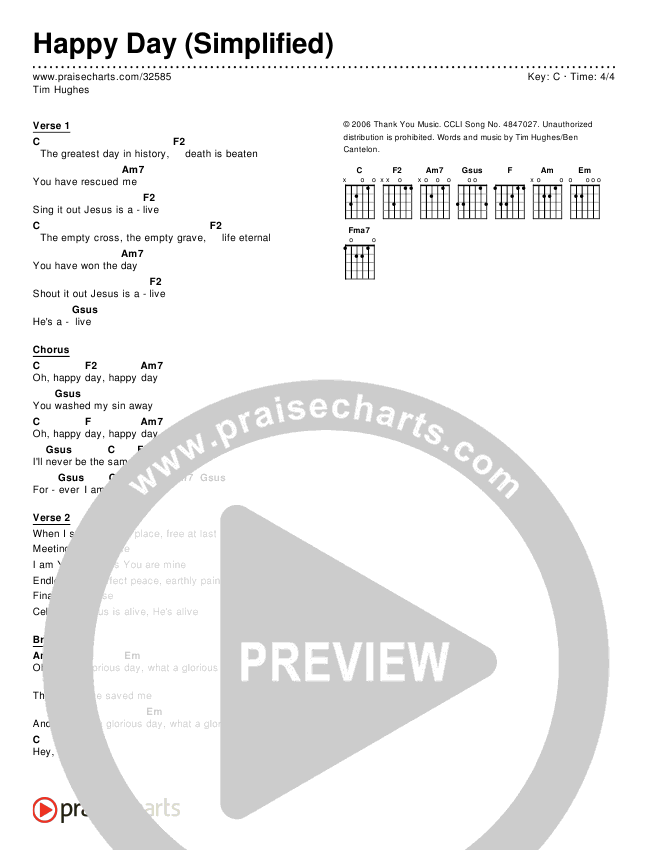 Oh Happy Day Chord Chart