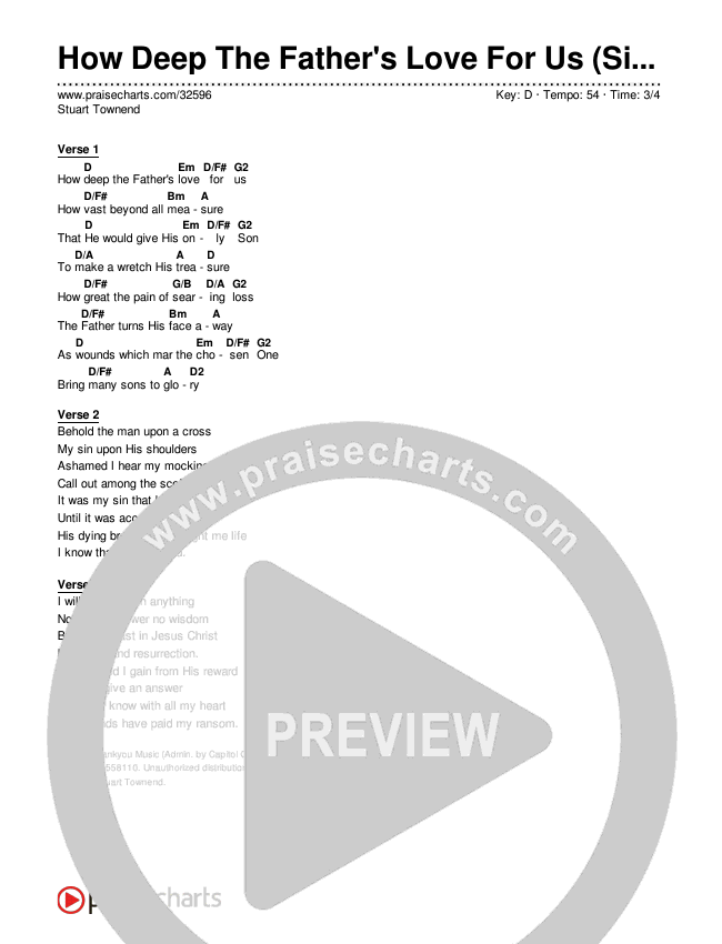 How Deep The Father's Love For Us (Simplified) Chord Chart (Stuart Townend)