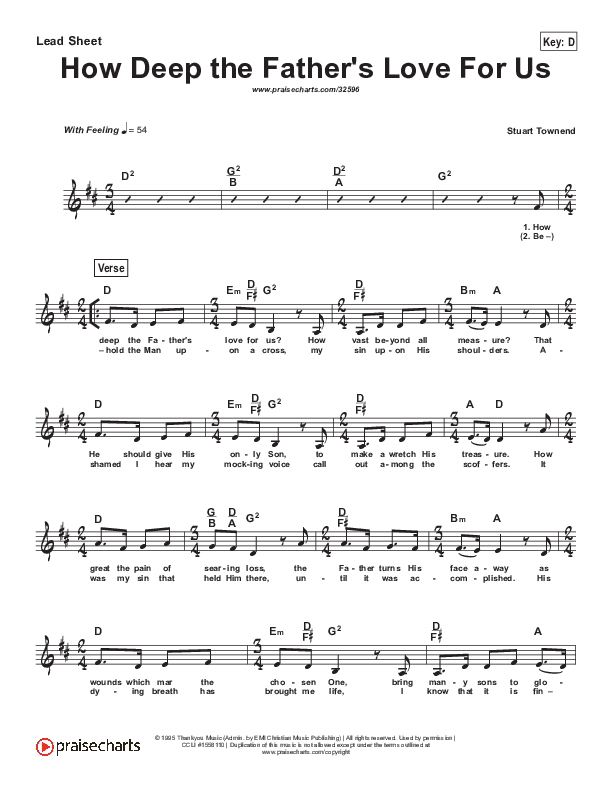 How Deep The Father's Love For Us (Simplified) Lead Sheet (Stuart Townend)