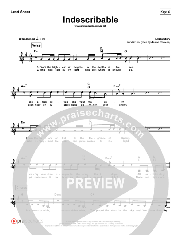 Indescribable (Simplified) Lead Sheet (Chris Tomlin / Passion)