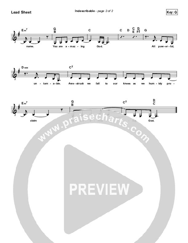 Indescribable (Simplified) Lead Sheet (Chris Tomlin / Passion)